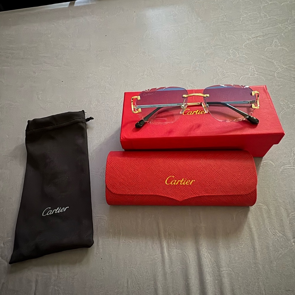 Cartier Blue and Gold Sunglasses with Case